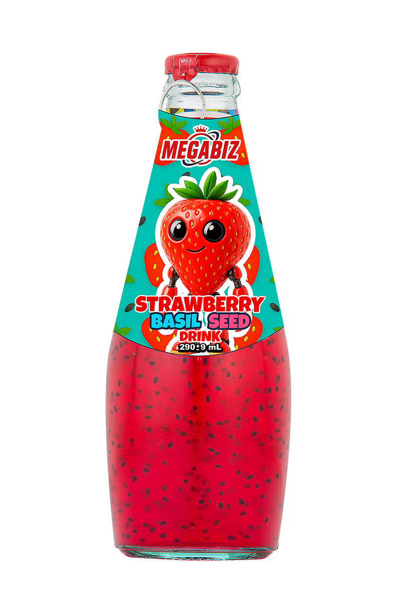 نوشیدنی تخم ریحان طعم توت فرنگی